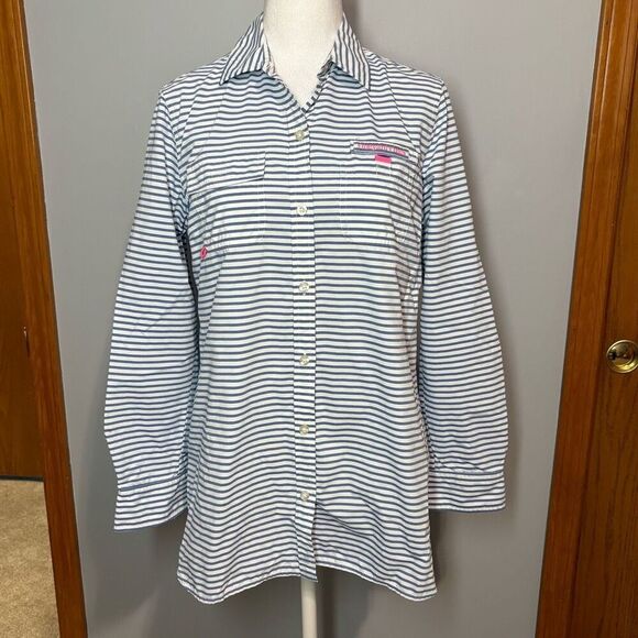 Vineyard Vines blue white striped performance vented button down‎ shirt size 0 - Picture 1 of 8